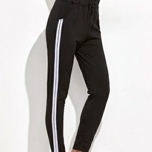 Black Striped Side Drawstring Pants